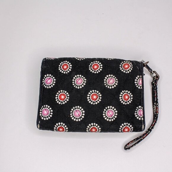 Vera Bradley Quilted Fabric Wristlet Wallet Black Pink Red - Picture 3 of 3